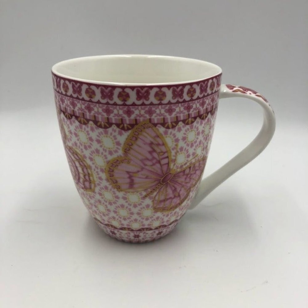 Vintage Queen's Butterfly Pink Gold White Coffee Tea Mug Fine China - Picture 4 of 13
